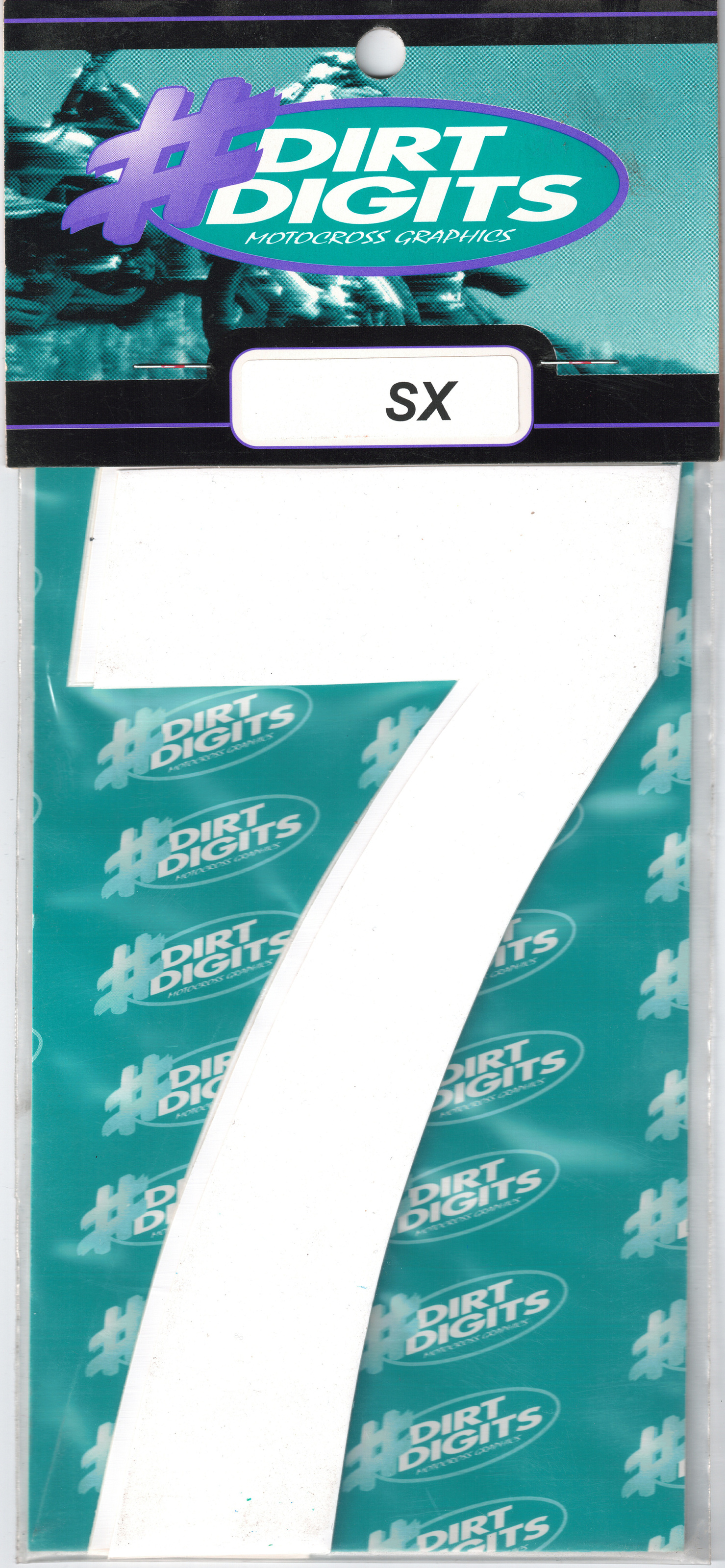 #7 6" Tall White "SX" Stick-On Race Numbers - 3 Pack - Click Image to Close