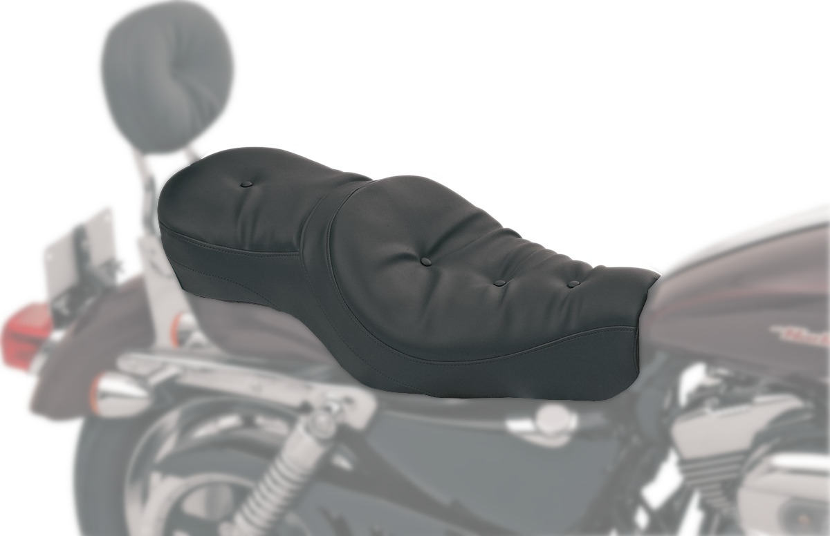 Pillow Vinyl 2-Up Seat Black Foam Low 1/2" - For 04-20 Harley XL - Click Image to Close