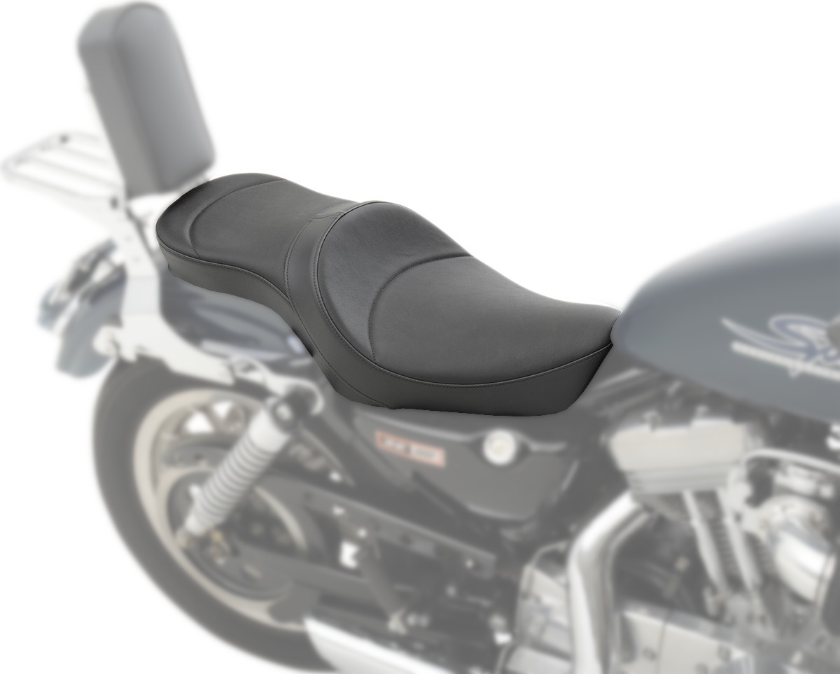 Plain Vinyl 2-Up Seat Black Low Profile - For 82-03 Harley XL - Click Image to Close