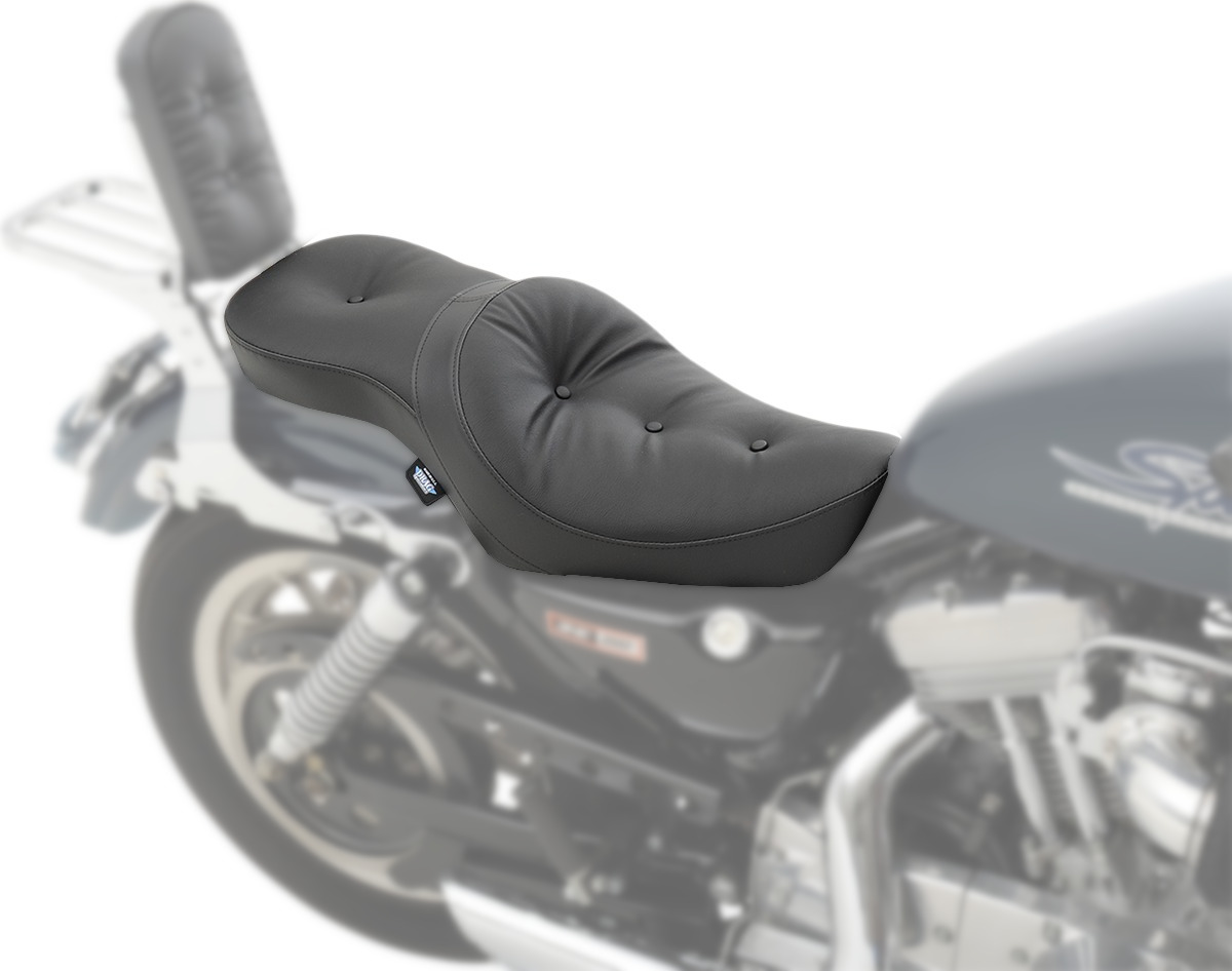 Pillow Vinyl 2-Up Seat Black Low Profile - For 82-03 Harley XL - Click Image to Close