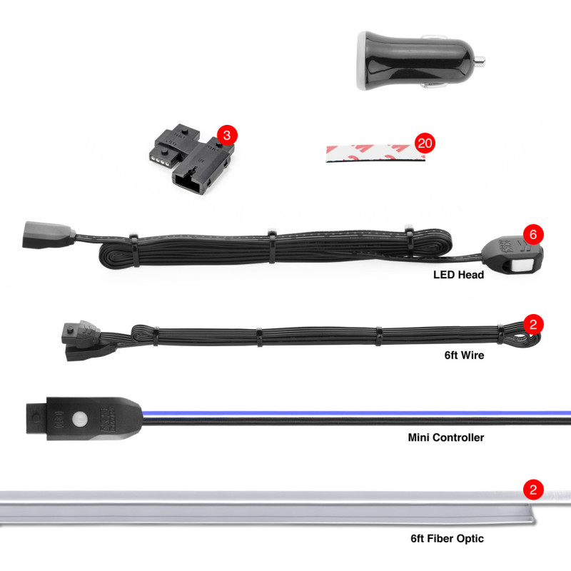 Fiber Optic Roll 6pc LED Head Controlled Fiber Optic LED Accent Light Kit 2pc - Click Image to Close