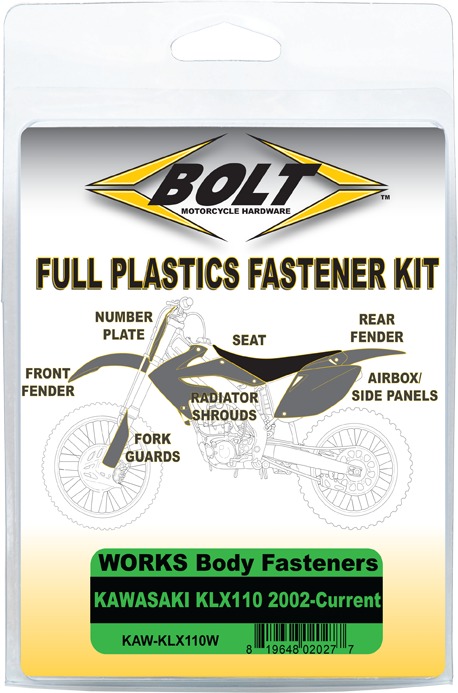 Full Plastic Fastener Kit w/ Works Washers - For 02-23 Kawasaki KLX110 & KLX110L - Click Image to Close