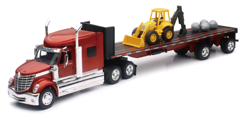 International Lonestar Flatbed Trailer with Loader and Boulders/ Scale - 1:32 - Click Image to Close