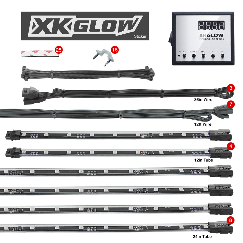 XK Glow 3 Million Color LED Accent Light Car/Truck Kit 8x24In + 4x12In Tubes - Click Image to Close