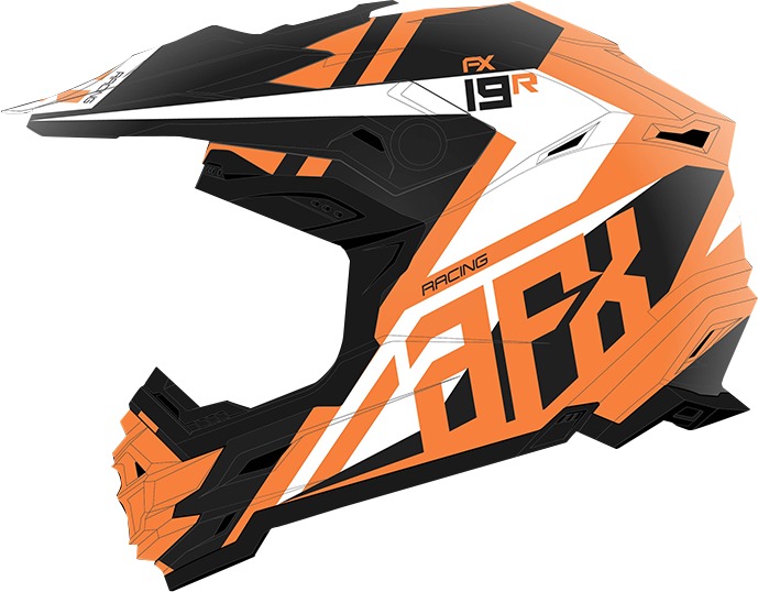 FX-19R Racing Full Face Offroad Helmet Matte Orange/White Small - Click Image to Close