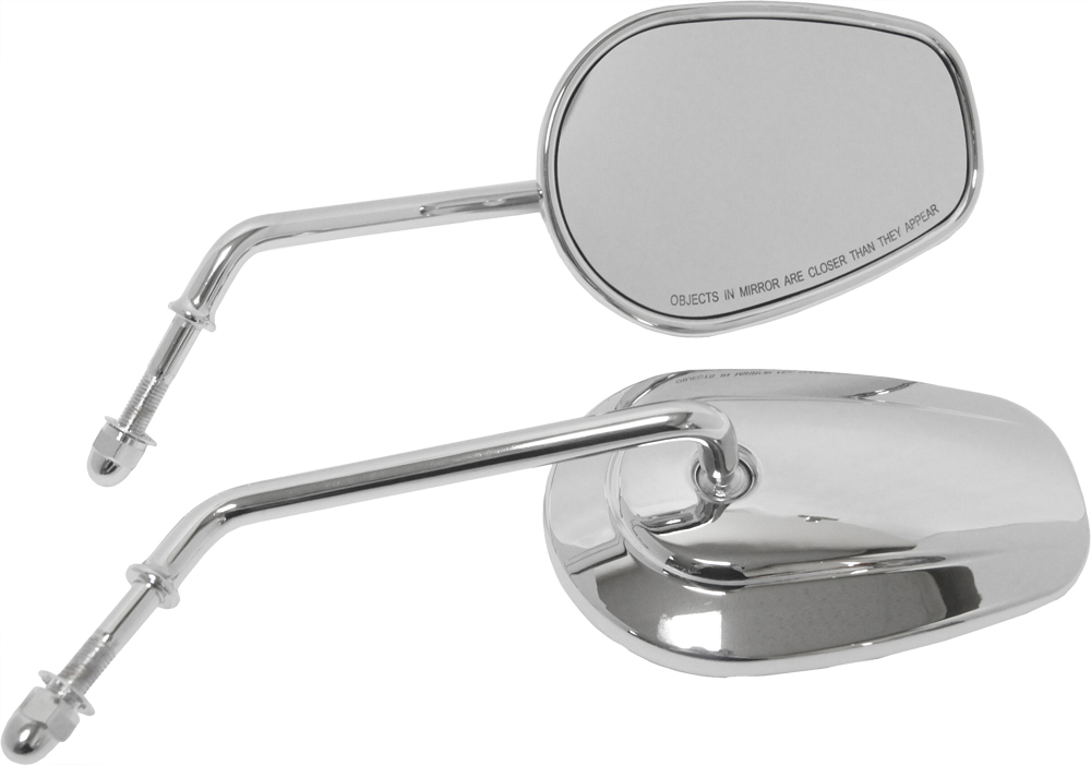 Teardrop Chrome Mirrors Long Stem - Pair of Left & Right - For Harley Bar Mounts - Click Image to Close