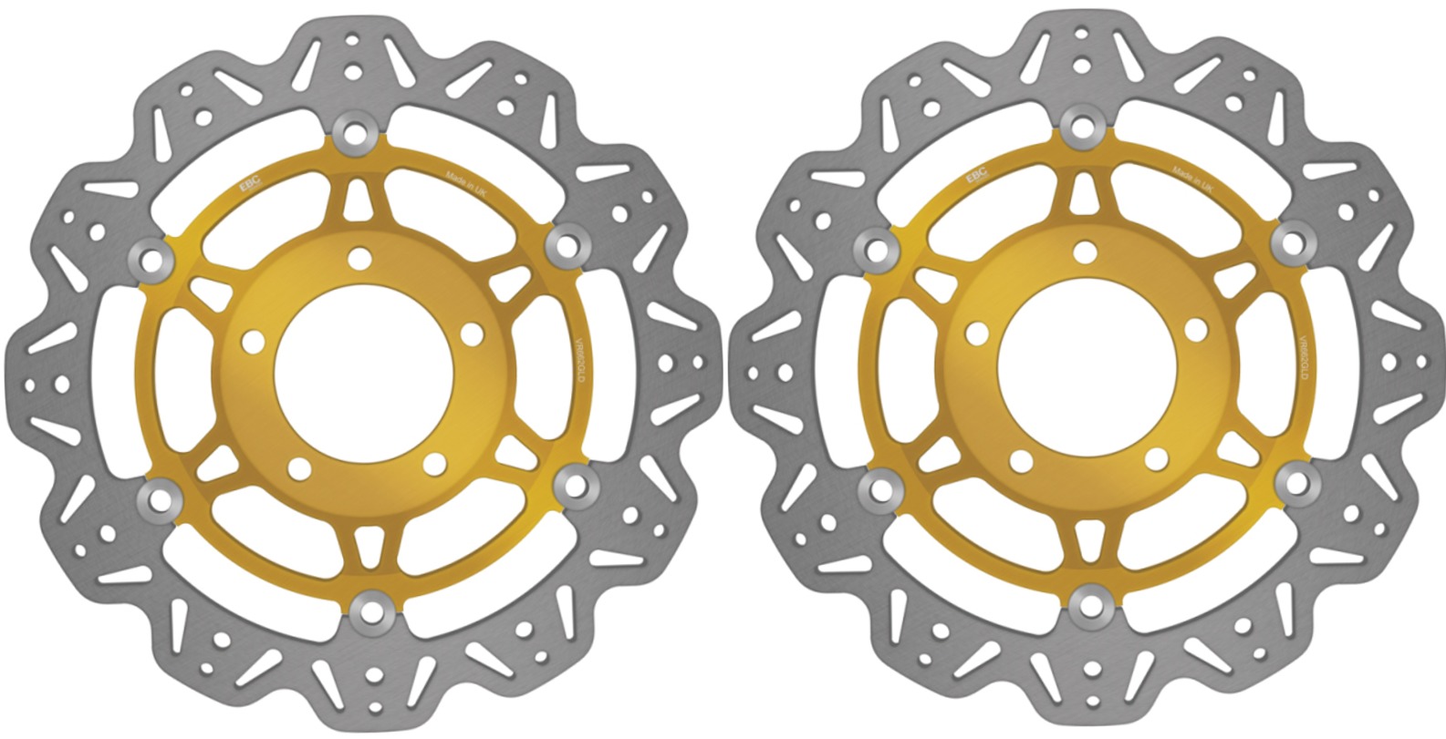 Front VEE Brake Rotors - Gold - VEE Style Brake Rotor - Gold Center Front Set - Click Image to Close