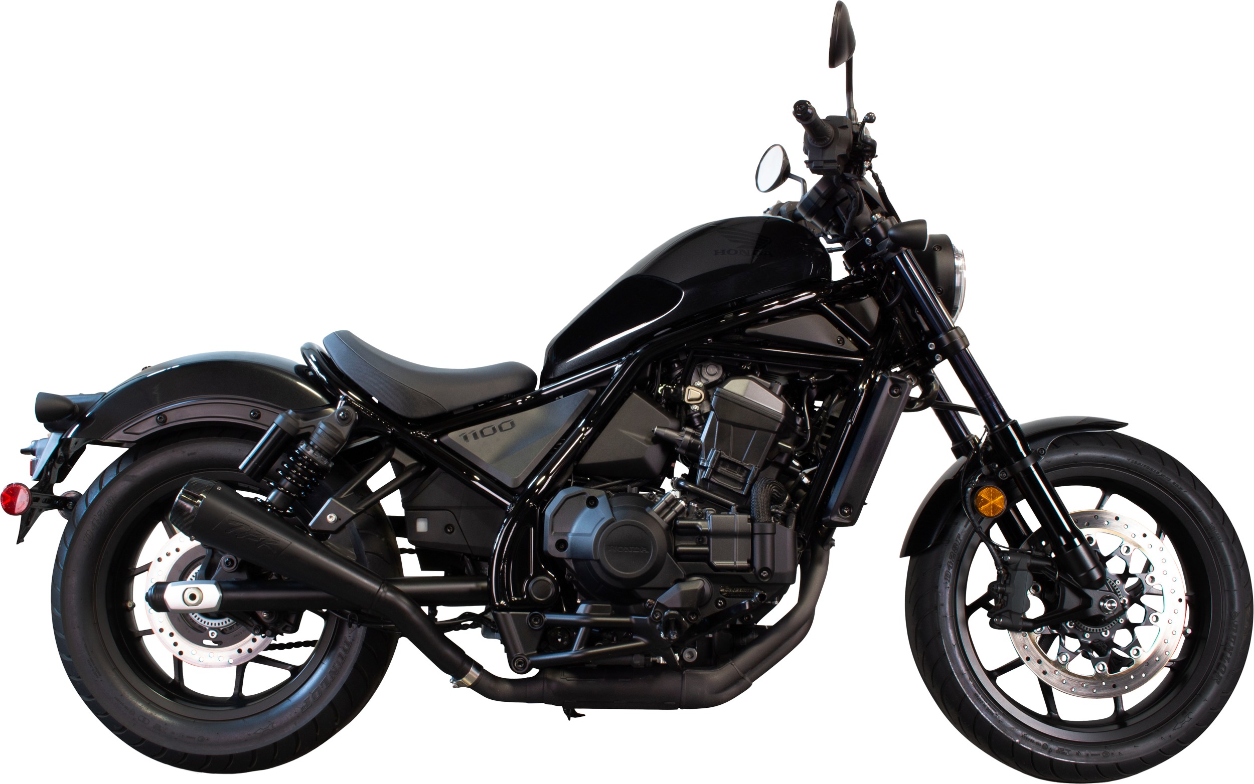 High-Mount Black Stainless Steel Comp-S Slip On Exhaust - For 2021+ Honda Rebel 1100 - Click Image to Close