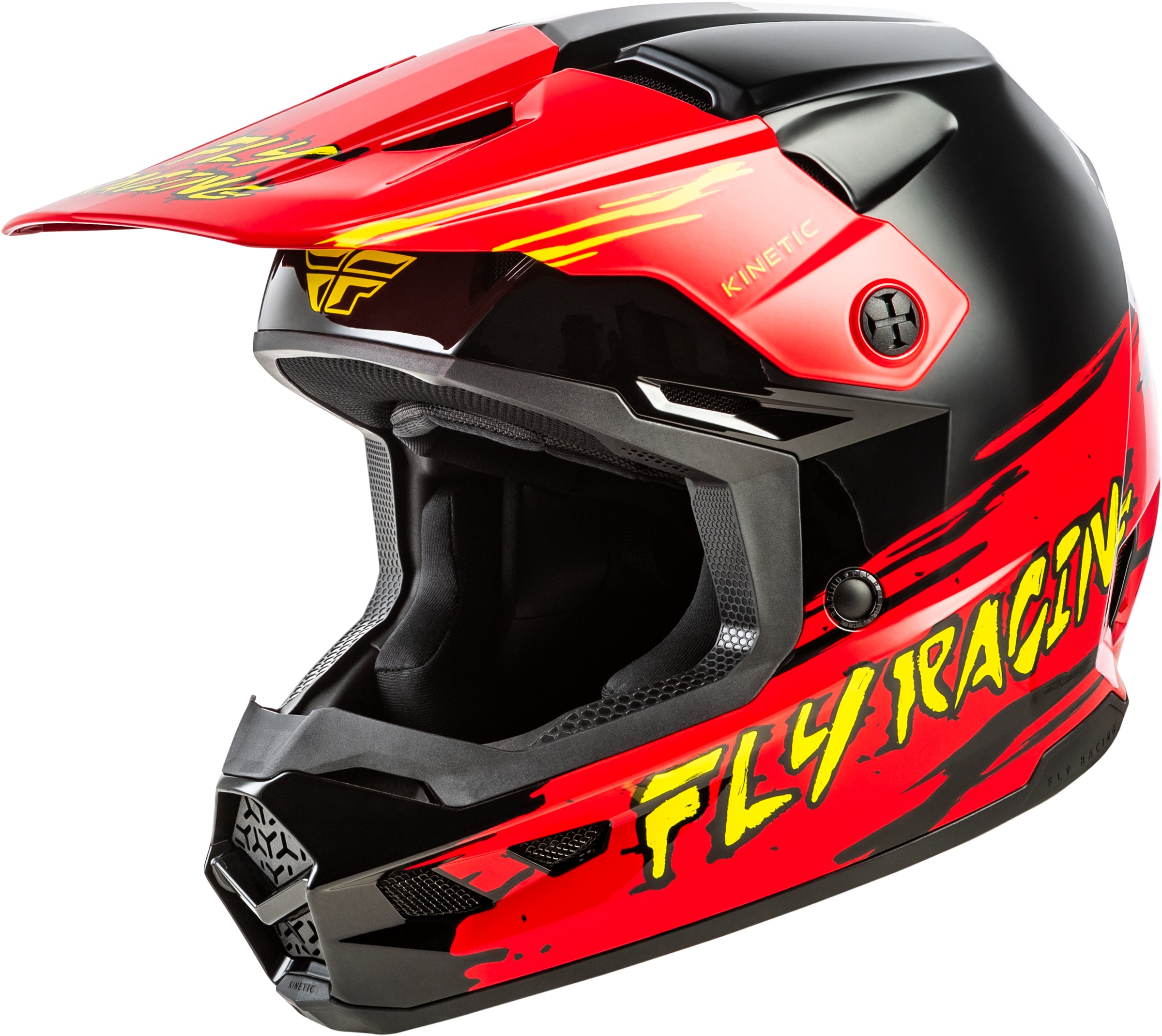 Fly Racing Youth Kinetic Surge Helmet Black/Red/Yellow YM - Youth Medium helmet in Black/Red/Yellow - Click Image to Close