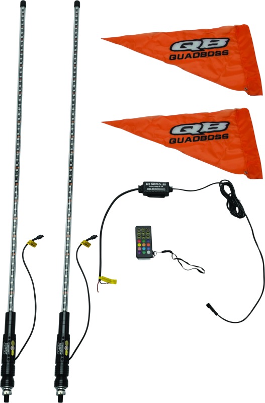 Dual 4Ft Clear LED Lighted Whips w/ Flags - BT Control, 300 Colors, w/ Chase - Click Image to Close