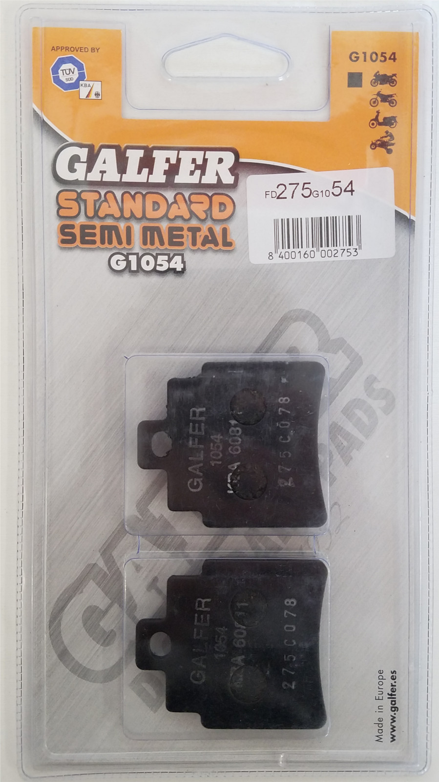 Semi-Metallic Compound 1054 Brake Pads - For Daelim S3 & Kymco Grand Dink - Click Image to Close