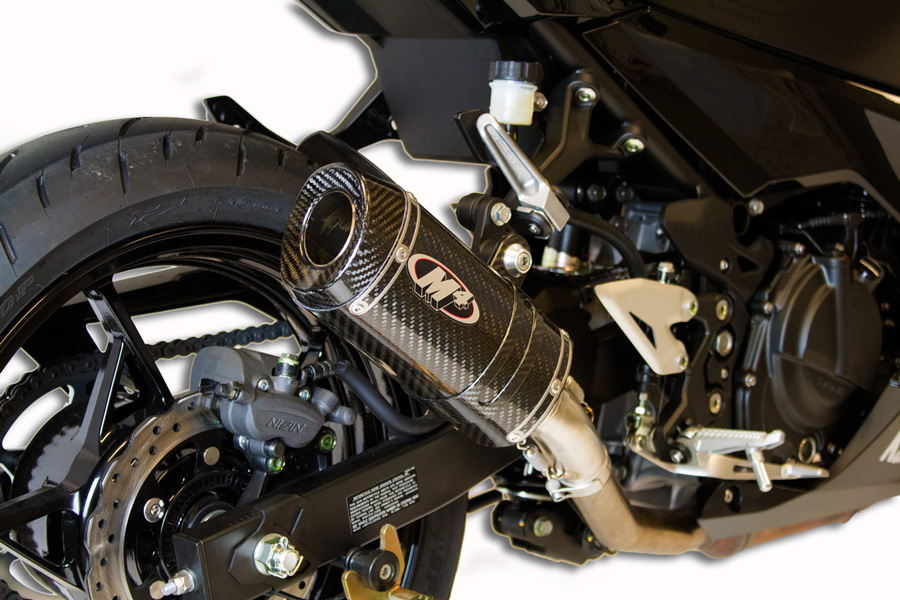 Carbon Fiber Slip On Exhaust - For 18-23 Kawasaki Ninja 400 - Click Image to Close