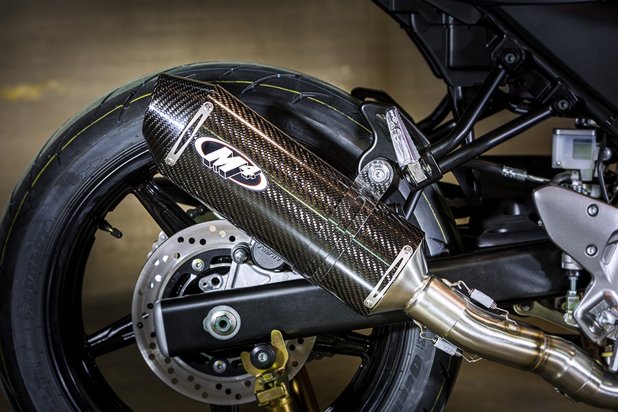 Standard Mount Full Exhaust w/ Carbon Fiber Muffler & Stainless Tubing - For 17-22 Suzuki SV650 - Click Image to Close