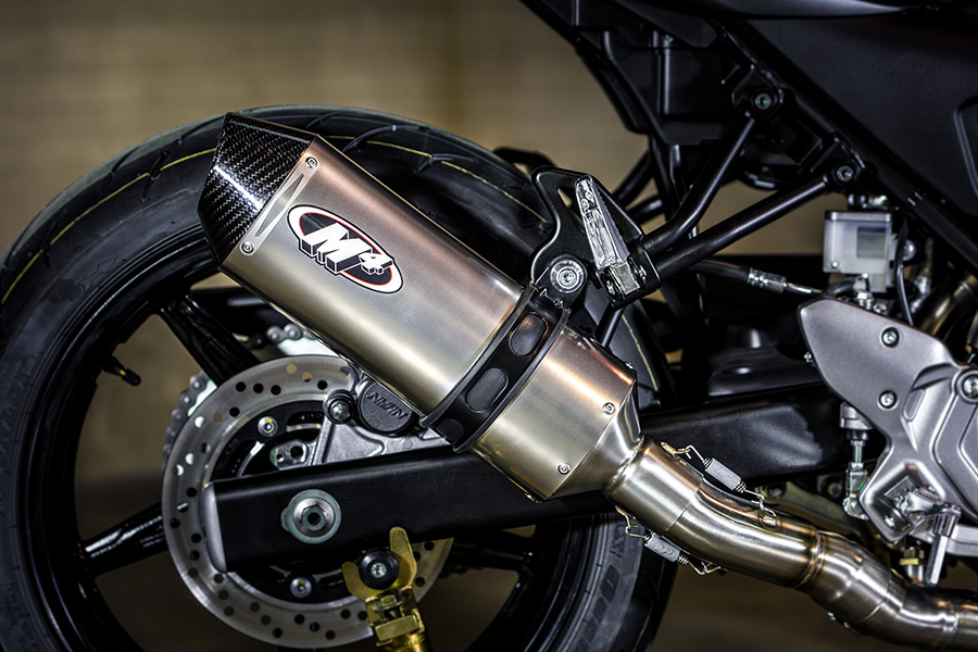 Standard Mount Full Exhaust w/ Titanium Muffler & Stainless Tubing - For 17-22 Suzuki SV650 - Click Image to Close