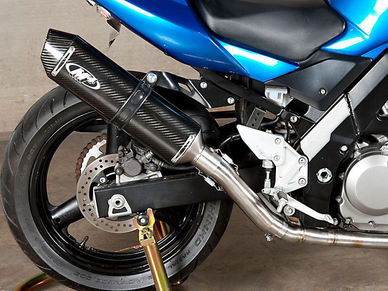 Race Mount Carbon Fiber Full Exhaust w/ Stainless Tubing - For 04-10 Suzuki SV650 - Click Image to Close