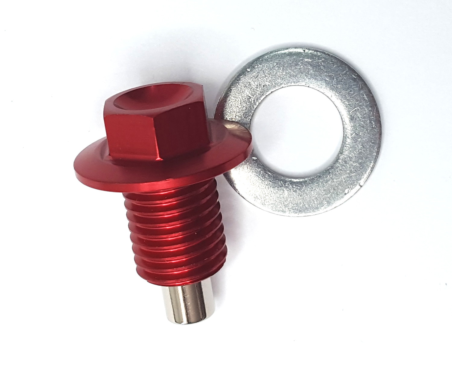 Red Magnetic Drain Plug w/ Washer - M12x1.5 x 22mm Long - Click Image to Close