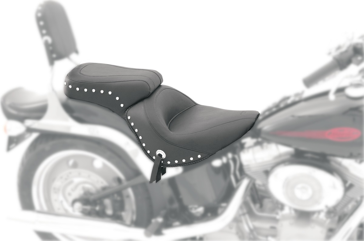 Concho Skirt Studded Naugahyde 2-Up Seat - For 06-17 Harley Softail - Click Image to Close