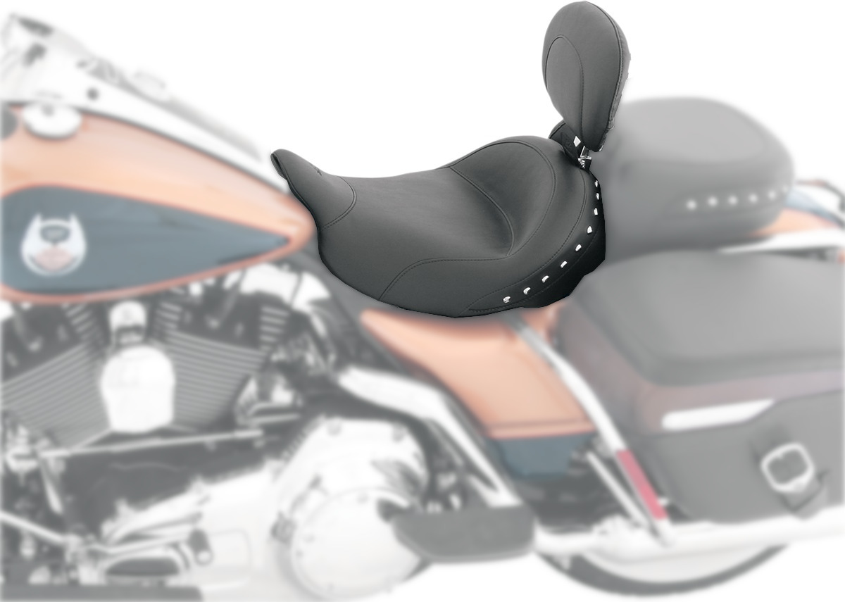 Wide Studded Naugahyde Solo Seat w/Backrest - For 08-20 Harley FLH FLTR - Click Image to Close