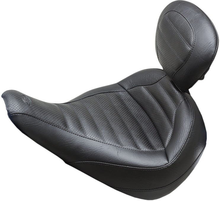 Tuck and Roll Vinyl Solo Seat w/Backrest - For 18-21 Harley FLFB Fat Boy - Click Image to Close