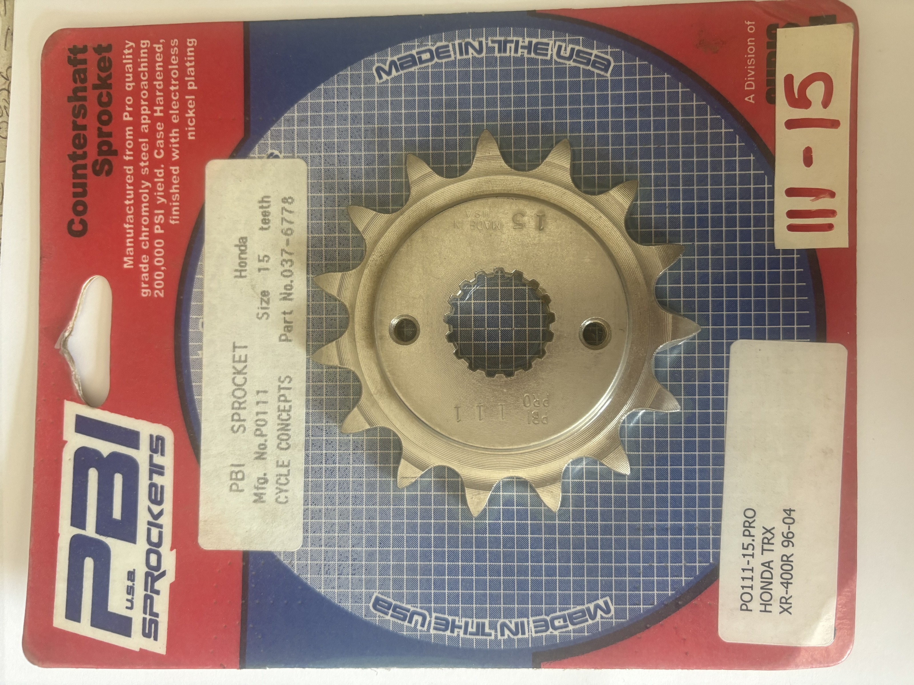 15 TOOTH STEEL SPROCKET - Click Image to Close