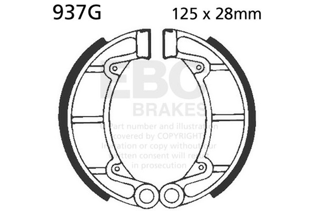 Grooved Organic Brake Shoes - 125 x 28 mm - Click Image to Close