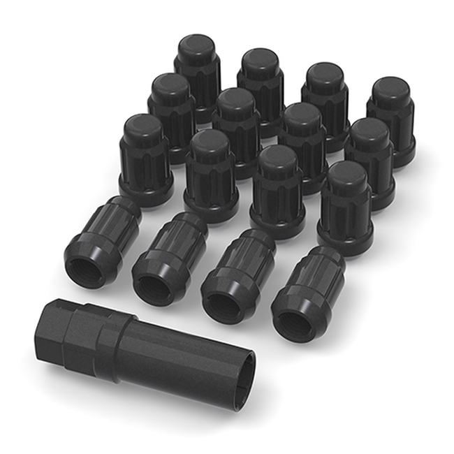 Bullite Lug Nut Set Black w/ Key 12x1.25 (16PCS) - Click Image to Close