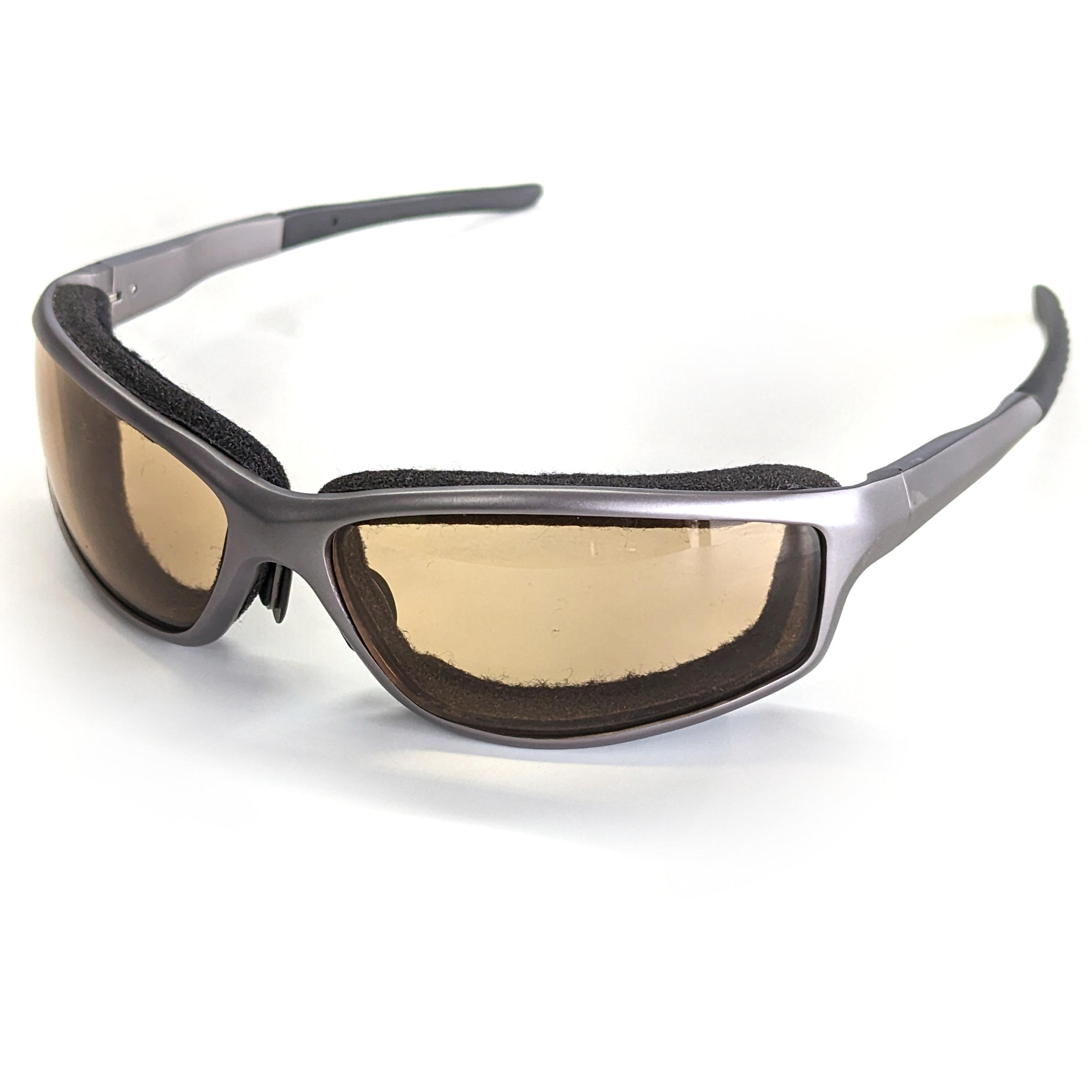 M4 Riding Glasses, Gray Metal Frame w/ Light Adjusting Anti-Fog Lens & Foam Pad - Click Image to Close