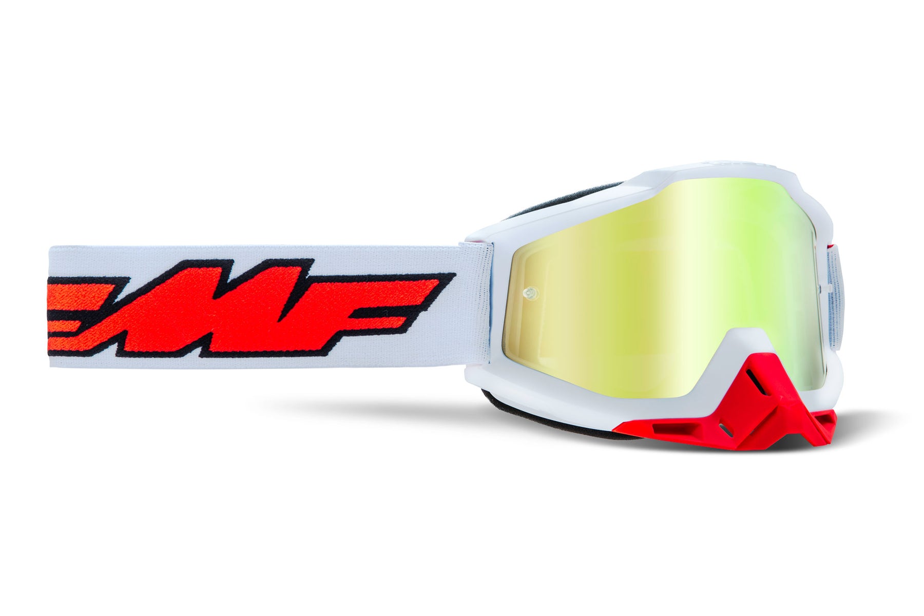 FMF Vision Powerbomb Goggles Rocket White w/ Gold Mirror Lens - Click Image to Close