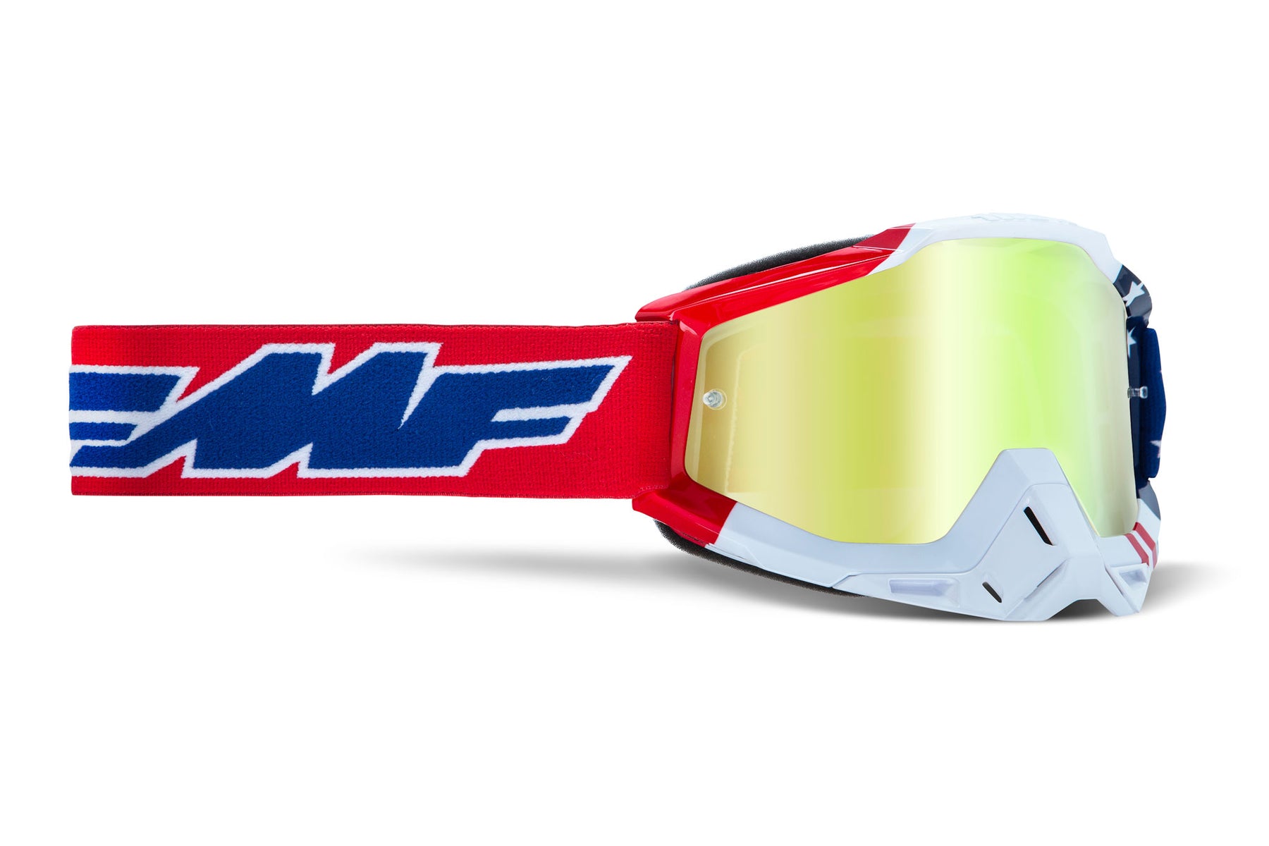 FMF Vision Powerbomb Goggles - US Of A w/ Gold Mirror Lens - Click Image to Close