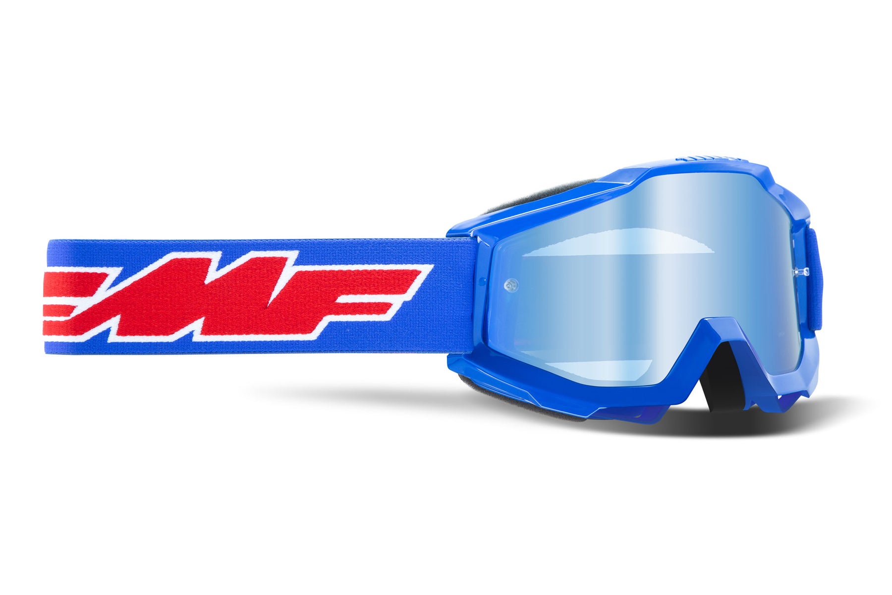 FMF Youth Powerbomb Goggles Rocket Blue w/ Mirror Blue Lens - Click Image to Close