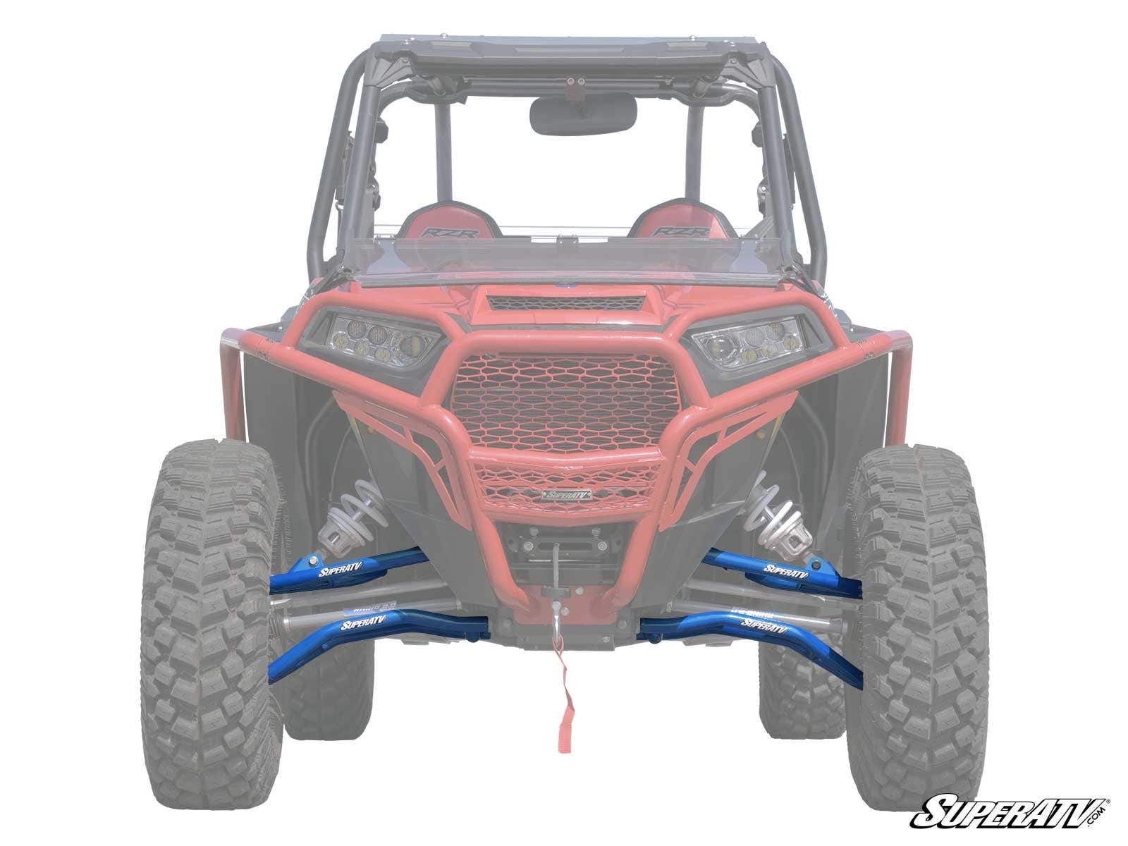 High Clearance Front A-Arms 1.5" Forward Offset Velocity Blue Adj. w/o Joints - For 14-21 Polaris RZR XP 1000 - Click Image to Close