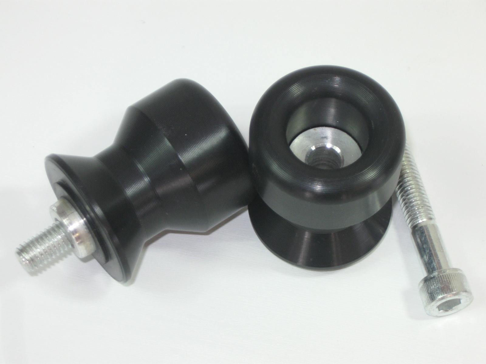 Black Swing Arm Spools - Fits Most Kawasaki ZX/EX w/ 10mm Bolts - Click Image to Close