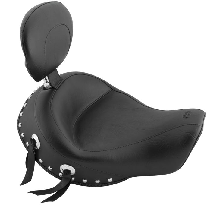 Wide Concho Skirt Studded Solo Seat w/Backrest - For 06-17 HD Dyna - Click Image to Close