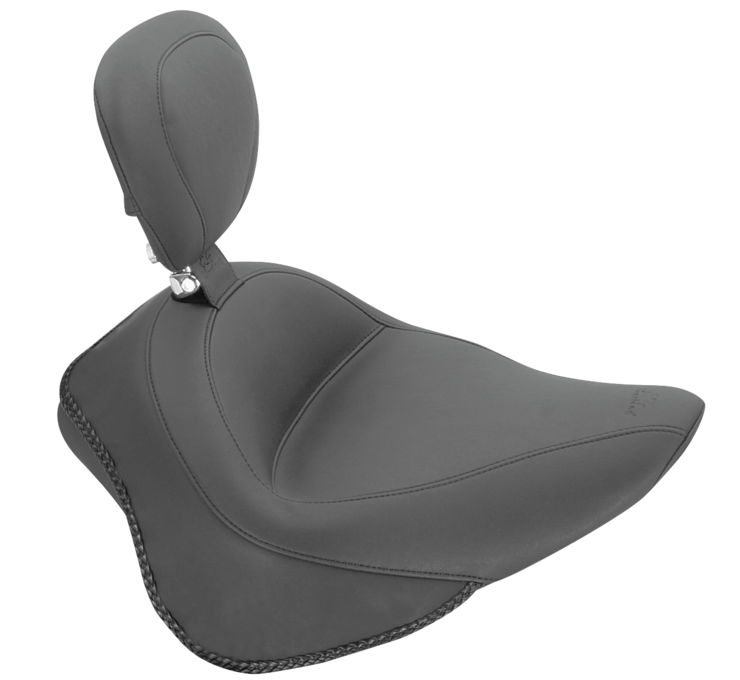 Wide Smooth Naugahyde Solo Seat w/Backrest - For 12-17 Harley FLS 11-13 FXS - Click Image to Close