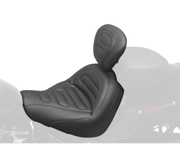 Vinyl 2-Up Seat w/Backrest - For 18-19 HD FXFB Softail Fat Bob - Click Image to Close