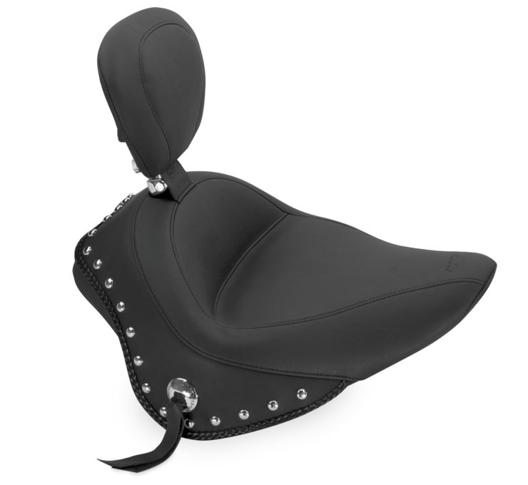 Wide Concho Skirt Studded Solo Seat w/Backrest - For 12-17 HD FLS 11-13 FXS - Click Image to Close