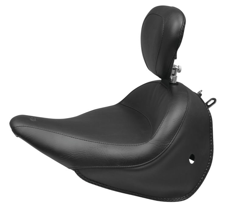 Wide Smooth Naugahyde Solo Seat w/Backrest - For 05-17 Harley FLSTN - Click Image to Close