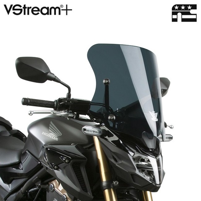 Dark Smoke VStream+ Low Sport Windscreen - For 19+ Honda CB500F - Click Image to Close