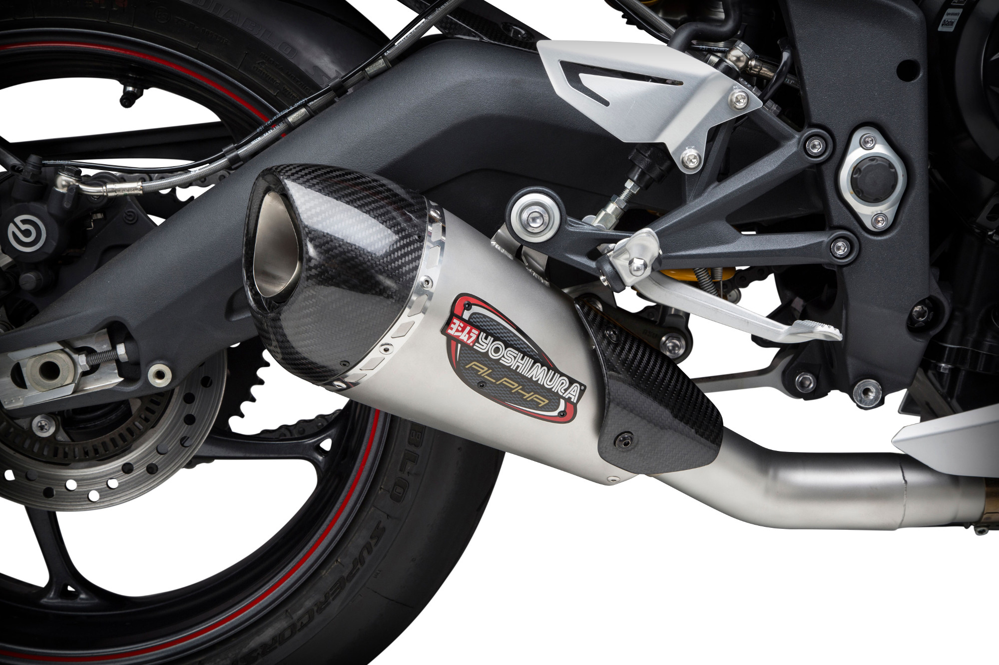 Street Alpha T Stainless Steel Works Finish Slip On Exhaust - For 13-17 Triumph Daytona 675 - Click Image to Close