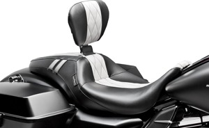 Outcast Diamond Full Solo Seat Black/White w/Backrest - FLH FLT