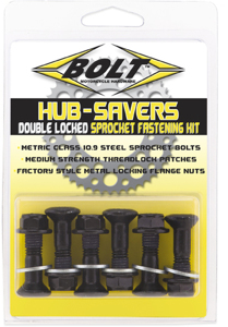 Sprocket Fastener Double Locked Sprocket Bolt Kit - 6 Black Bolts/Nuts