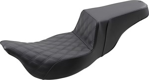 Step-Up Lattice Stitched 2-Up Seat - Black - For Harley Touring