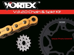 V3 Chain & Sprocket Kit Gold SX Chain 530 16/44 Black Steel - For 93-95 Kawasaki ZX7
