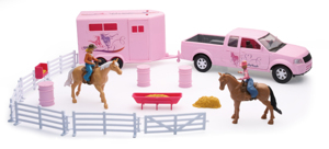 Valley Ranch Set with Pink Pickup Truck and Short Horse Trailer Set