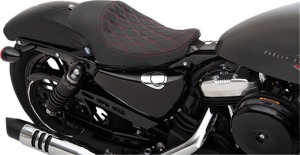 3/4 Double Diamond Vinyl Solo Seat Black/Red - For 04-20 Harley XL