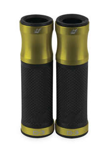 D3 Motorcycle Grips - Black w/ Gold Metal Trim, 7/8" bars w/ Twist Throttle