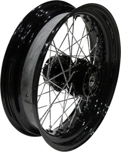 17x4.5 Laced Wheel - Black Hub w/ Black Rim - Side Valve Hole - for 08-17 FXD/FXDWG (w/o ABS)