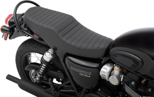 Retro Classic Stitch Vinyl 2-Up Seat - Black - For Bonneville T100/120