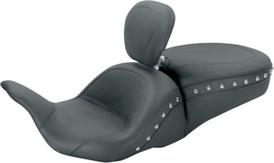 Lowdown Studded Vinyl 2-Up Seat w/Backrest - For 08-20 Harley FLH FLT