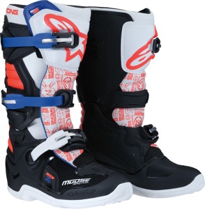 Moose Offroad Youth Tech 7S Boots Black/Red/White/Blue Sz 7 - Youth off-road boots, size 7, black/red/white/blue